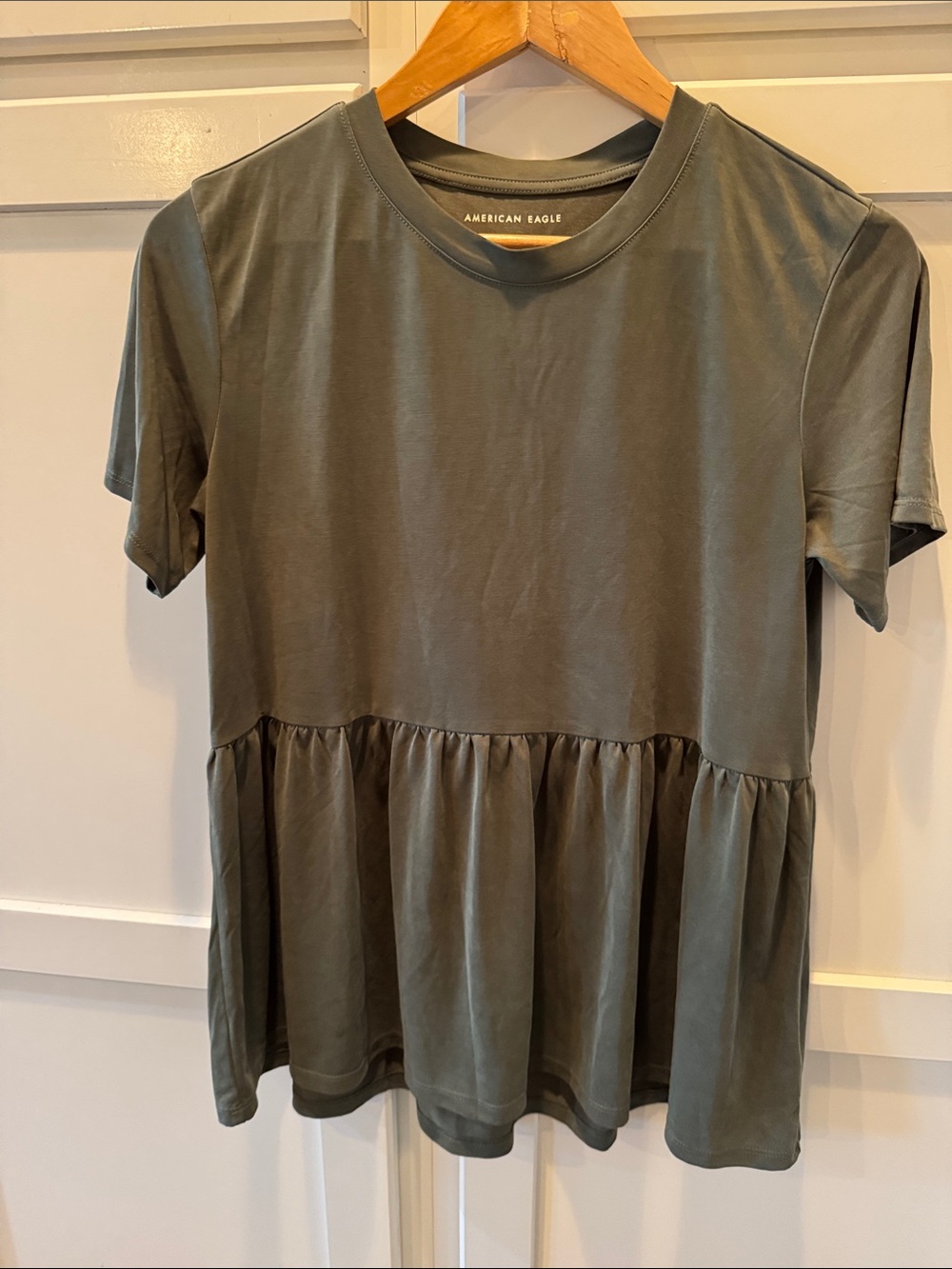 American Eagle Outfitters Olive Peplum Tee